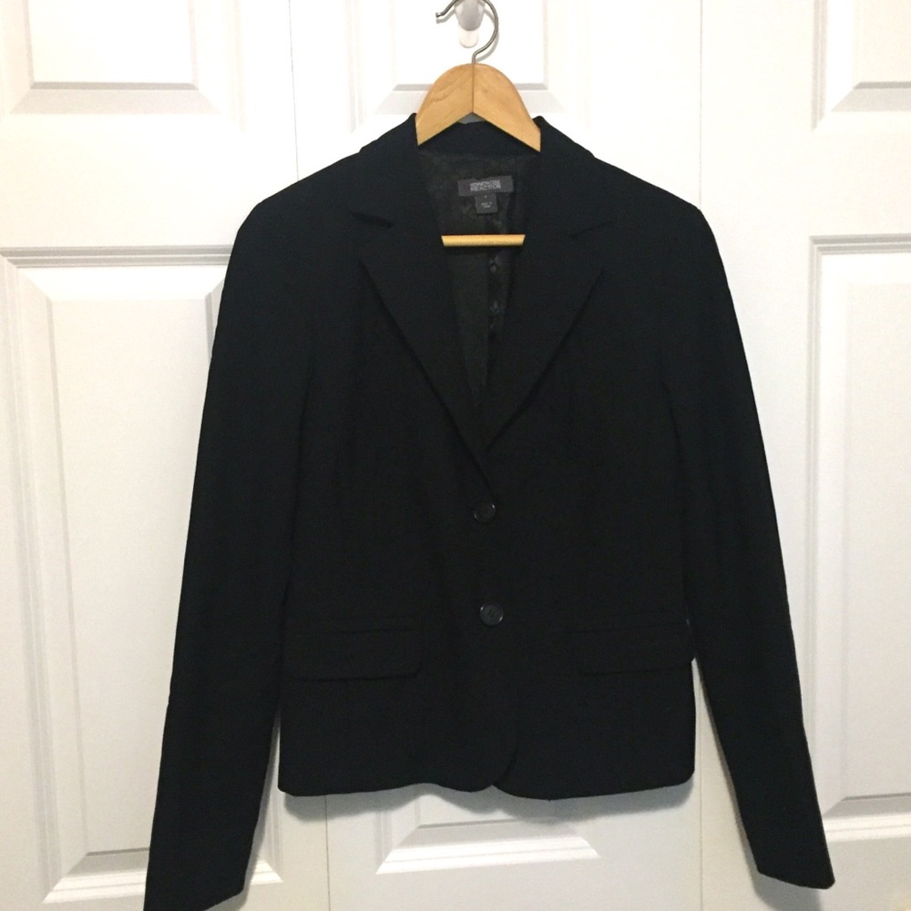 Kenneth Cole Reaction Blazer Size 6 Black Lined Suit Jacket Lined 2 Button Front
